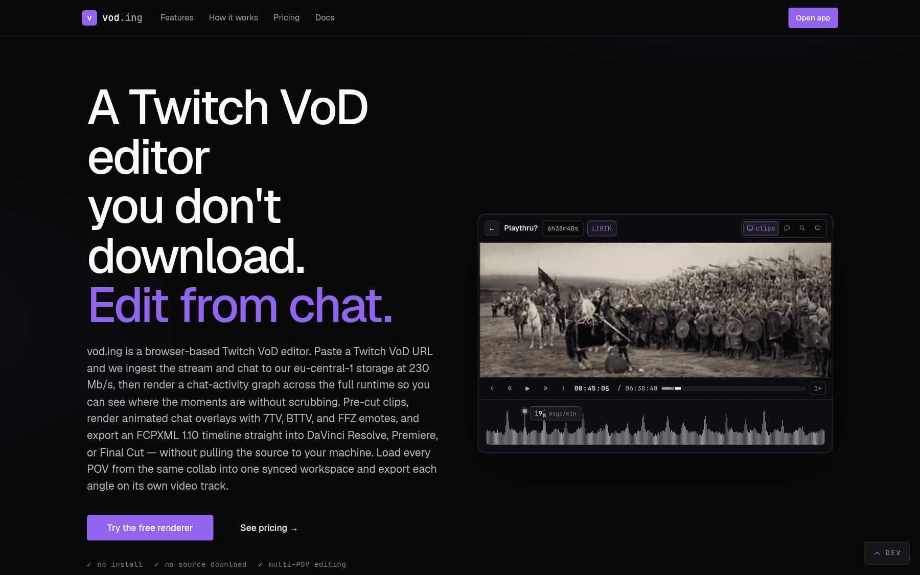 Vod.ing — A Twitch VoD editor you don't download